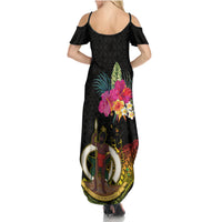 Vanuatu Ni-Van Family Matching Summer Maxi Dress and Hawaiian Shirt Coat of Arms Sand Drawing
