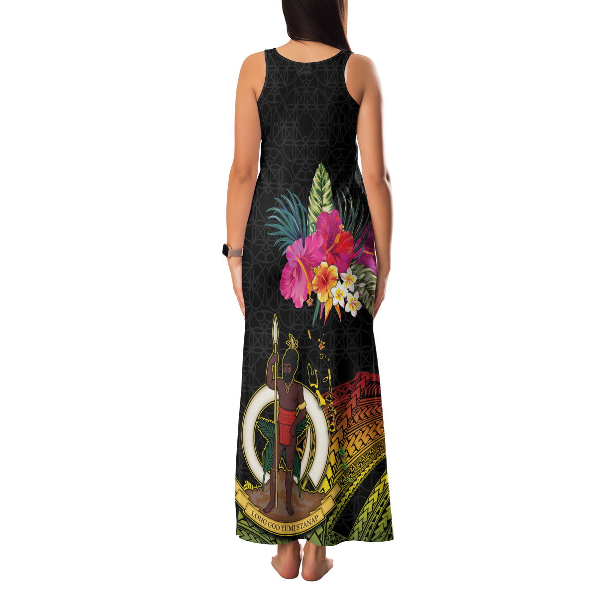 Vanuatu Ni-Van Family Matching Tank Maxi Dress and Hawaiian Shirt Coat of Arms Sand Drawing LT03 - Polynesian Pride