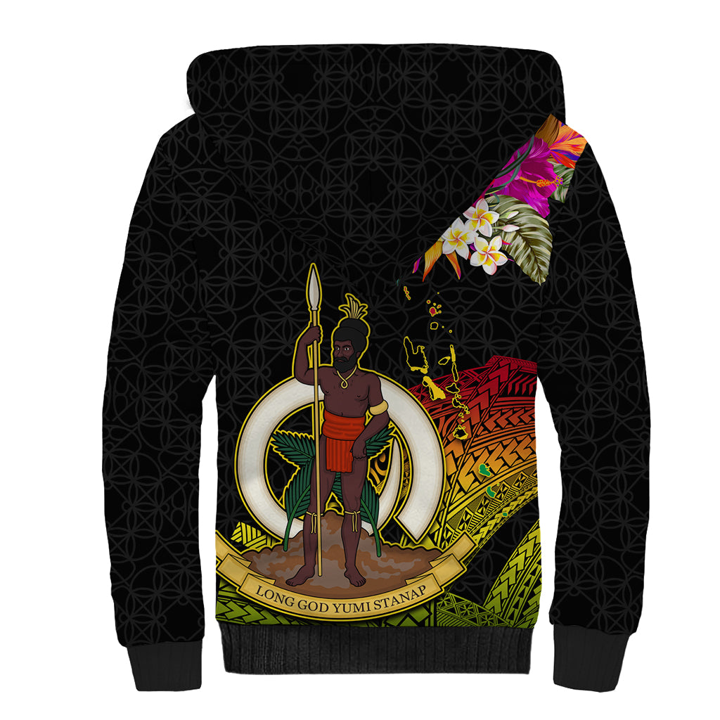 Vanuatu Ni-Van Sherpa Hoodie Coat of Arms Sand Drawing