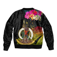 Vanuatu Ni-Van Sleeve Zip Bomber Jacket Coat of Arms Sand Drawing