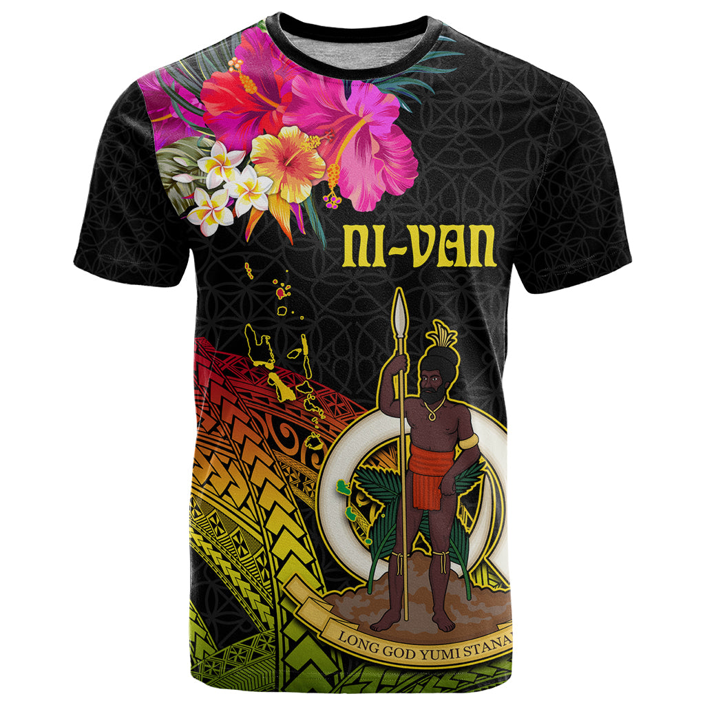 Vanuatu Ni-Van T Shirt Coat of Arms Sand Drawing LT03 Black - Polynesian Pride