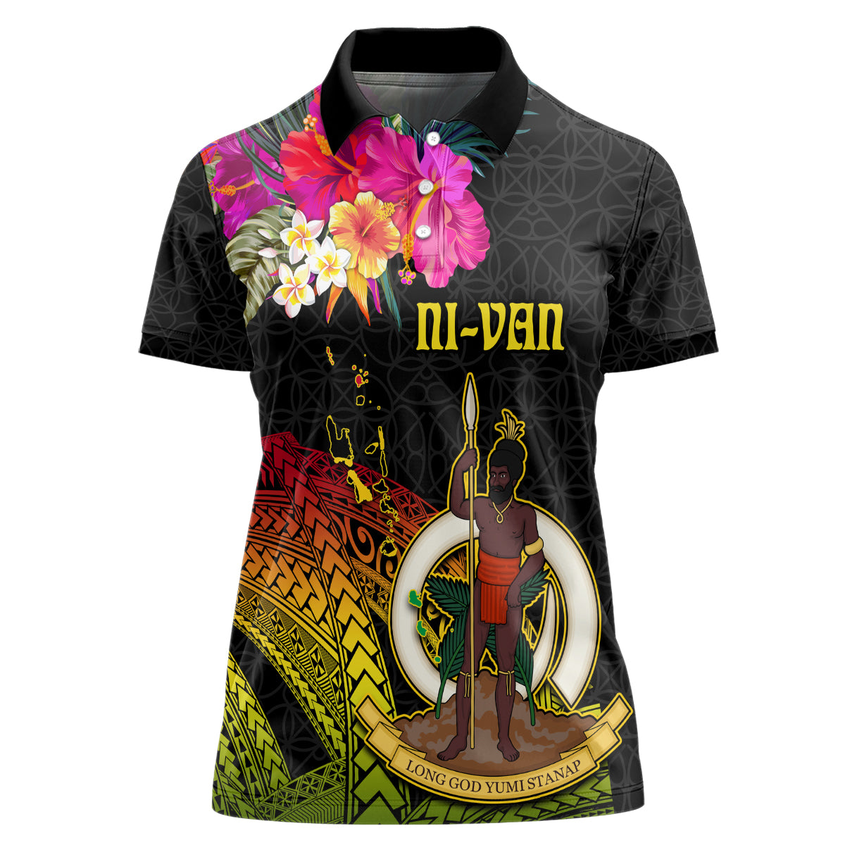 Vanuatu Ni-Van Women Polo Shirt Coat of Arms Sand Drawing