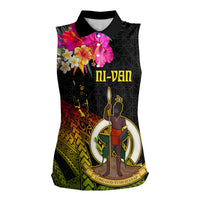Vanuatu Ni-Van Women Sleeveless Polo Shirt Coat of Arms Sand Drawing LT03 Female Black - Polynesian Pride