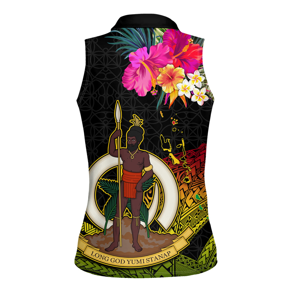 Vanuatu Ni-Van Women Sleeveless Polo Shirt Coat of Arms Sand Drawing LT03 - Polynesian Pride