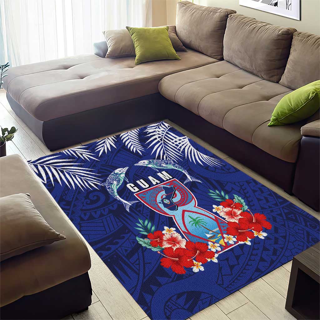 Guam Liberation Day Area Rug The Tribal Latte Stone and Dolphins with Hibiscus Chamorro Culture LT03 - Polynesian Pride