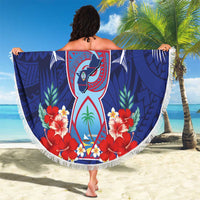 Guam Liberation Day Beach Blanket The Tribal Latte Stone and Dolphins with Hibiscus Chamorro Culture