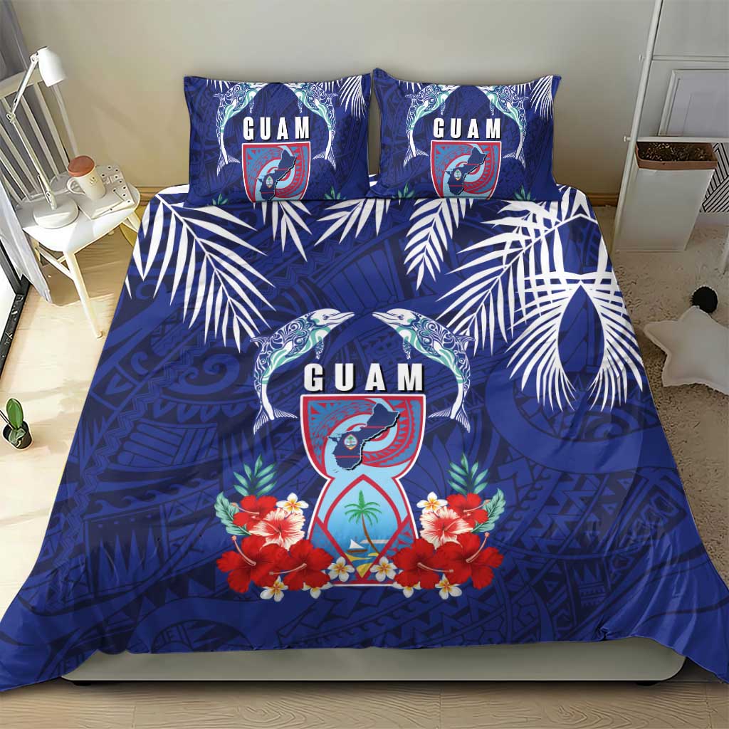 Guam Liberation Day Bedding Set The Tribal Latte Stone and Dolphins with Hibiscus Chamorro Culture
