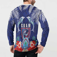 Guam Liberation Day Button Sweatshirt The Tribal Latte Stone and Dolphins with Hibiscus Chamorro Culture