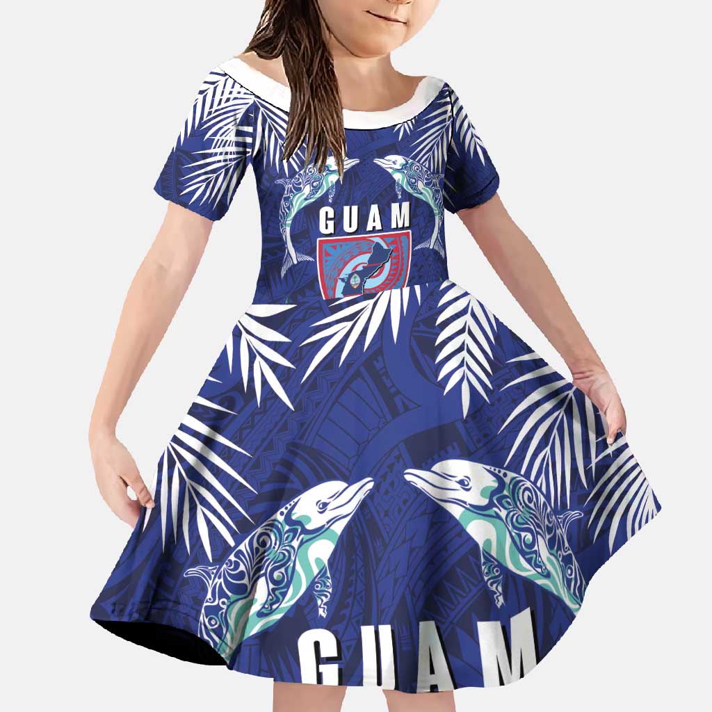 Guam Liberation Day Family Matching Long Sleeve Bodycon Dress and Hawaiian Shirt The Tribal Latte Stone and Dolphins with Hibiscus Chamorro Culture
