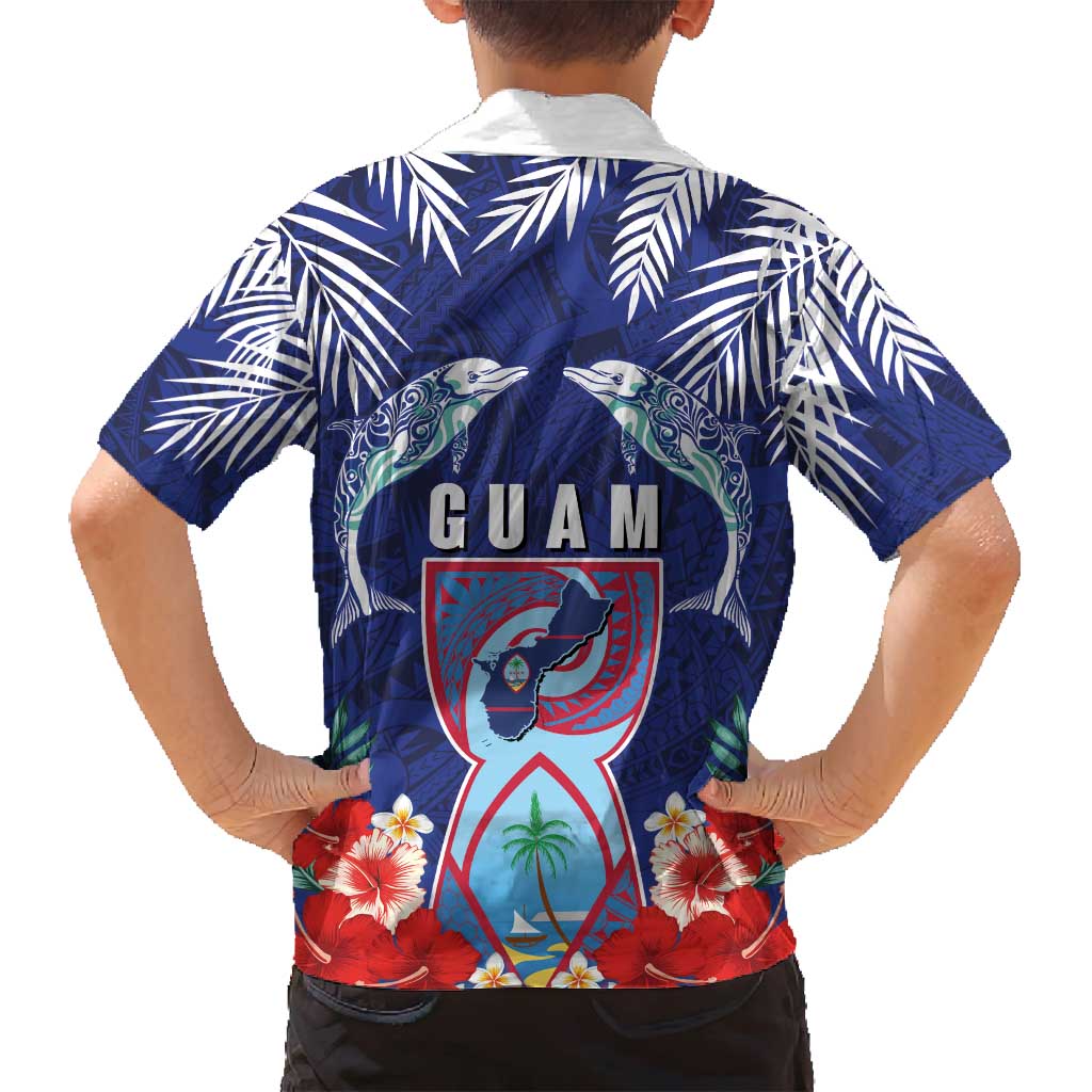 Guam Liberation Day Family Matching Off Shoulder Short Dress and Hawaiian Shirt The Tribal Latte Stone and Dolphins with Hibiscus Chamorro Culture