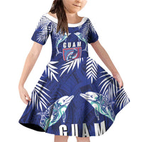 Guam Liberation Day Family Matching Off Shoulder Short Dress and Hawaiian Shirt The Tribal Latte Stone and Dolphins with Hibiscus Chamorro Culture
