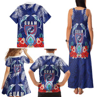 Guam Liberation Day Family Matching Tank Maxi Dress and Hawaiian Shirt The Tribal Latte Stone and Dolphins with Hibiscus Chamorro Culture