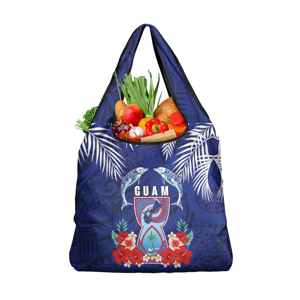 Guam Liberation Day Grocery Bag The Tribal Latte Stone and Dolphins with Hibiscus Chamorro Culture