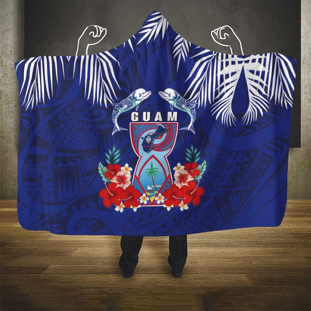 Guam Liberation Day Hooded Blanket The Tribal Latte Stone and Dolphins with Hibiscus Chamorro Culture