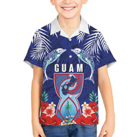 Guam Liberation Day Kid Hawaiian Shirt The Tribal Latte Stone and Dolphins with Hibiscus Chamorro Culture