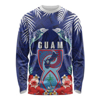 Guam Liberation Day Long Sleeve Shirt The Tribal Latte Stone and Dolphins with Hibiscus Chamorro Culture