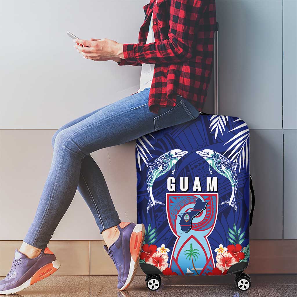 Guam Liberation Day Luggage Cover The Tribal Latte Stone and Dolphins with Hibiscus Chamorro Culture