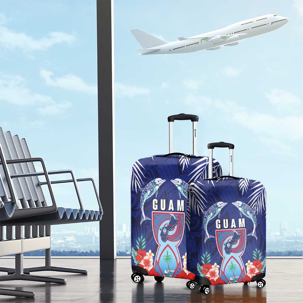 Guam Liberation Day Luggage Cover The Tribal Latte Stone and Dolphins with Hibiscus Chamorro Culture