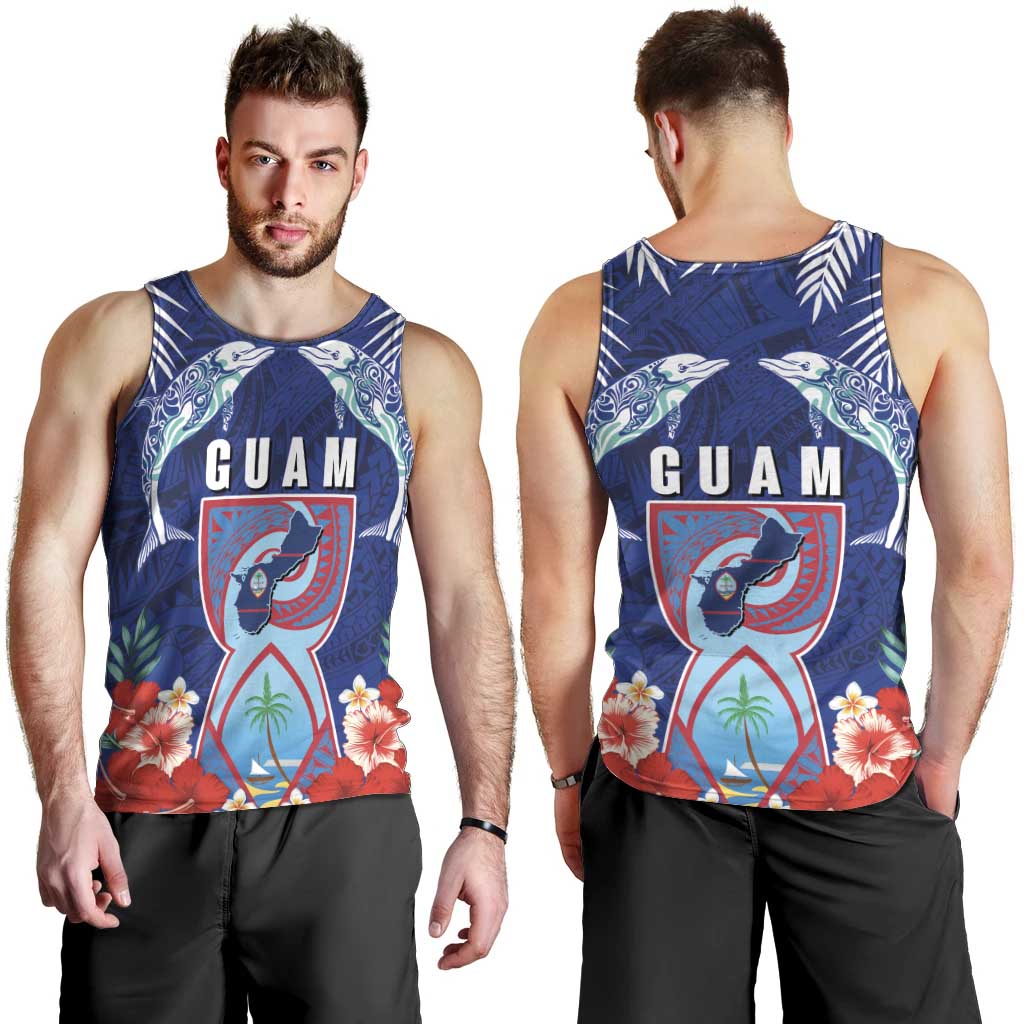 Guam Liberation Day Men Tank Top The Tribal Latte Stone and Dolphins with Hibiscus Chamorro Culture