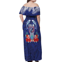 Guam Liberation Day Off Shoulder Maxi Dress The Tribal Latte Stone and Dolphins with Hibiscus Chamorro Culture