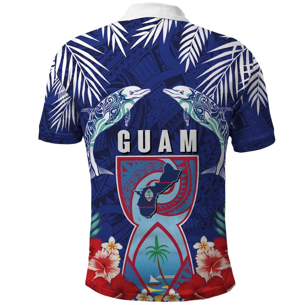 Guam Liberation Day Polo Shirt The Tribal Latte Stone and Dolphins with Hibiscus Chamorro Culture