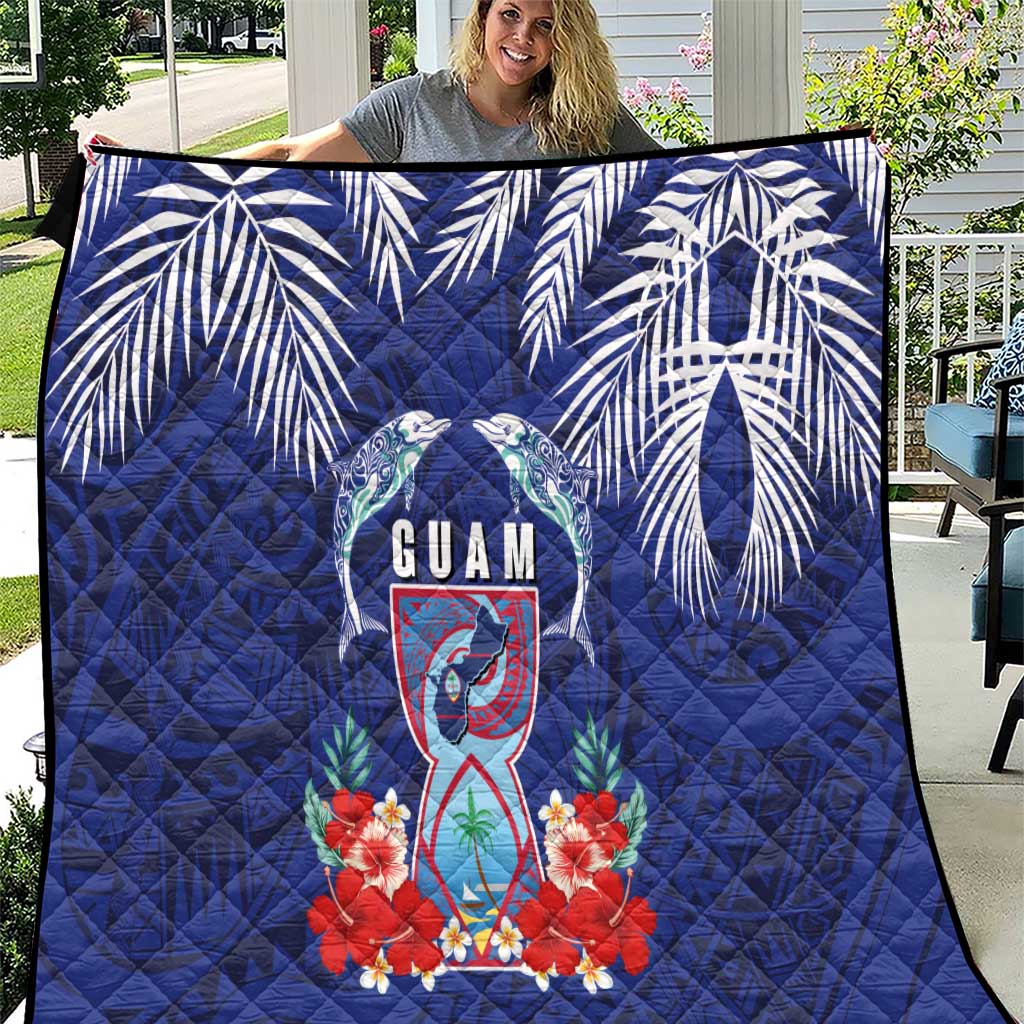 Guam Liberation Day Quilt The Tribal Latte Stone and Dolphins with Hibiscus Chamorro Culture