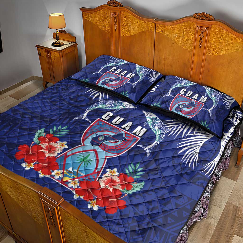 Guam Liberation Day Quilt Bed Set The Tribal Latte Stone and Dolphins with Hibiscus Chamorro Culture
