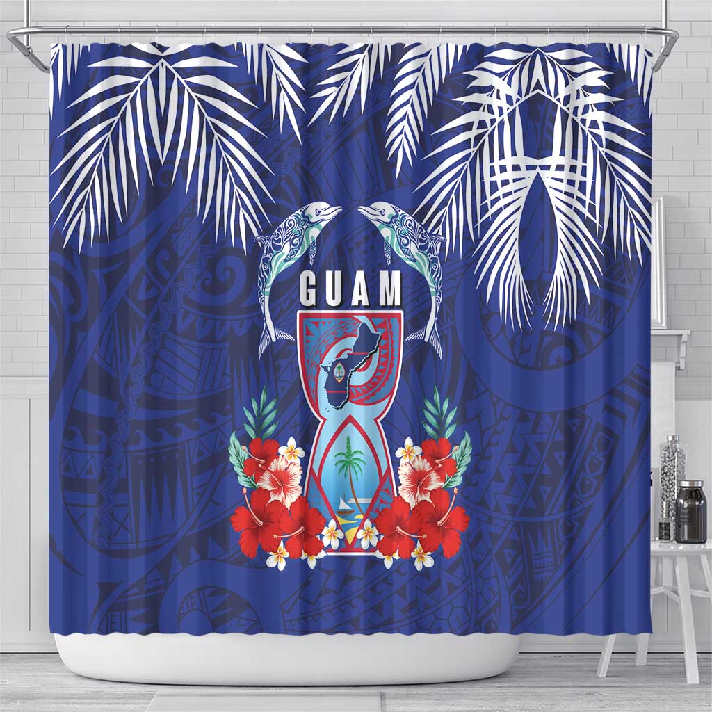 Guam Liberation Day Shower Curtain The Tribal Latte Stone and Dolphins with Hibiscus Chamorro Culture