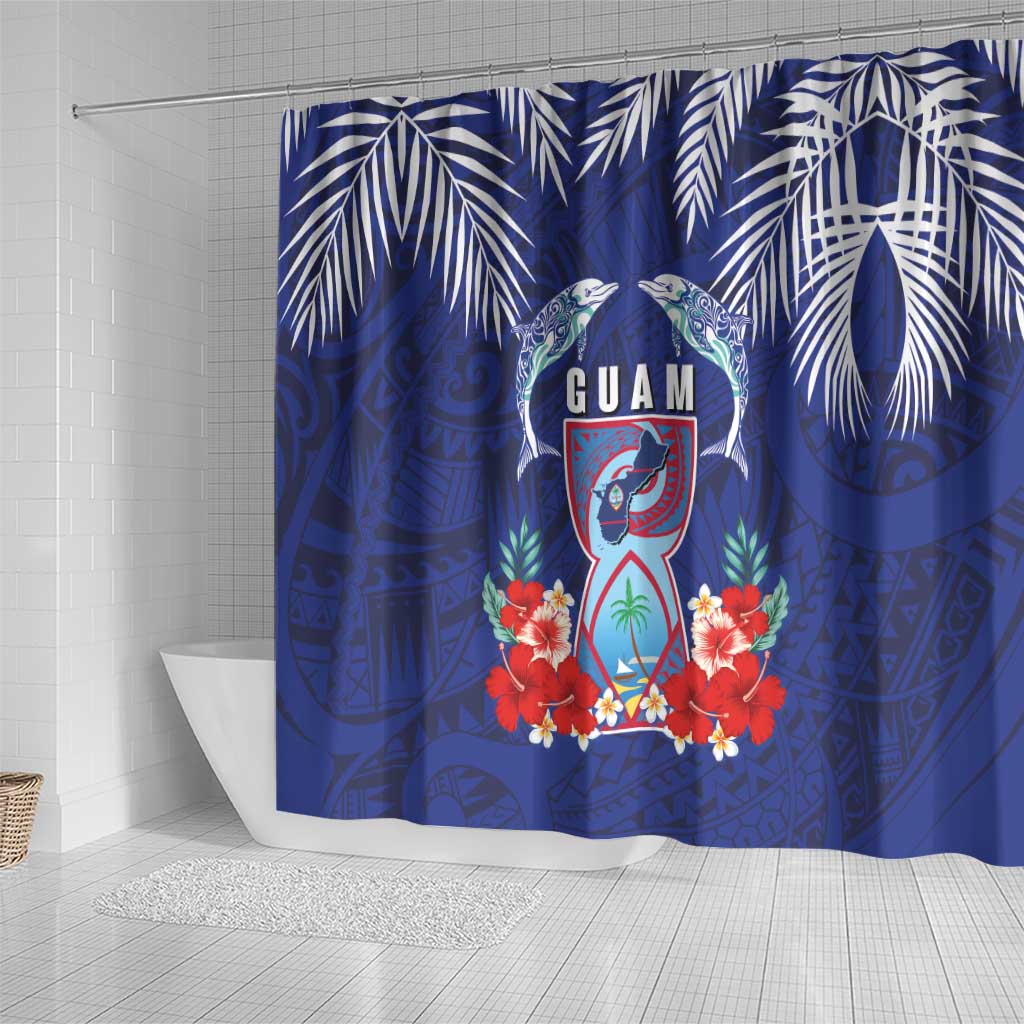 Guam Liberation Day Shower Curtain The Tribal Latte Stone and Dolphins with Hibiscus Chamorro Culture