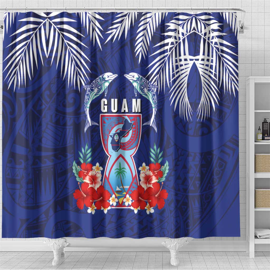 Guam Liberation Day Shower Curtain The Tribal Latte Stone and Dolphins with Hibiscus Chamorro Culture