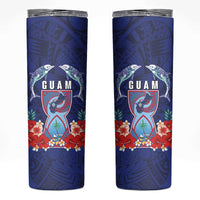 Guam Liberation Day Skinny Tumbler The Tribal Latte Stone and Dolphins with Hibiscus Chamorro Culture