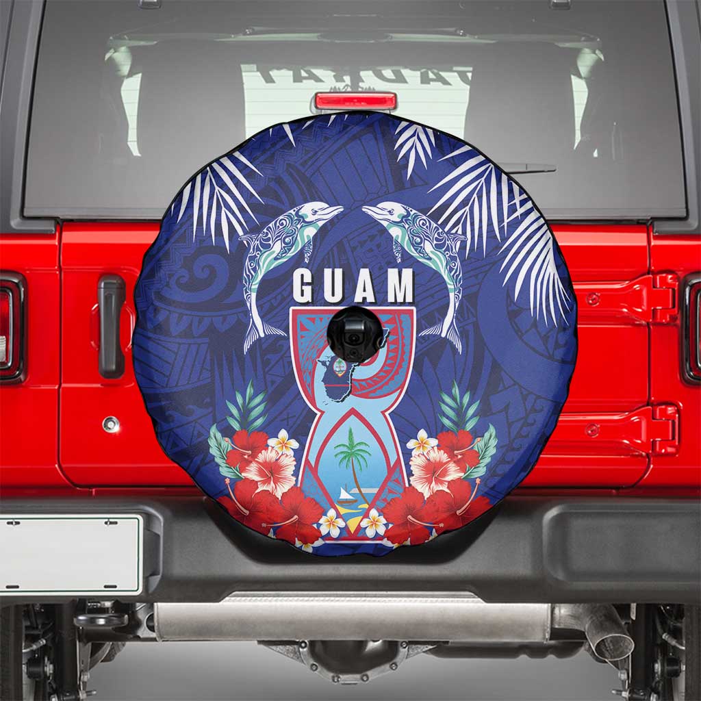 Guam Liberation Day Spare Tire Cover The Tribal Latte Stone and Dolphins with Hibiscus Chamorro Culture