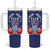 Guam Liberation Day Tumbler With Handle The Tribal Latte Stone and Dolphins with Hibiscus Chamorro Culture