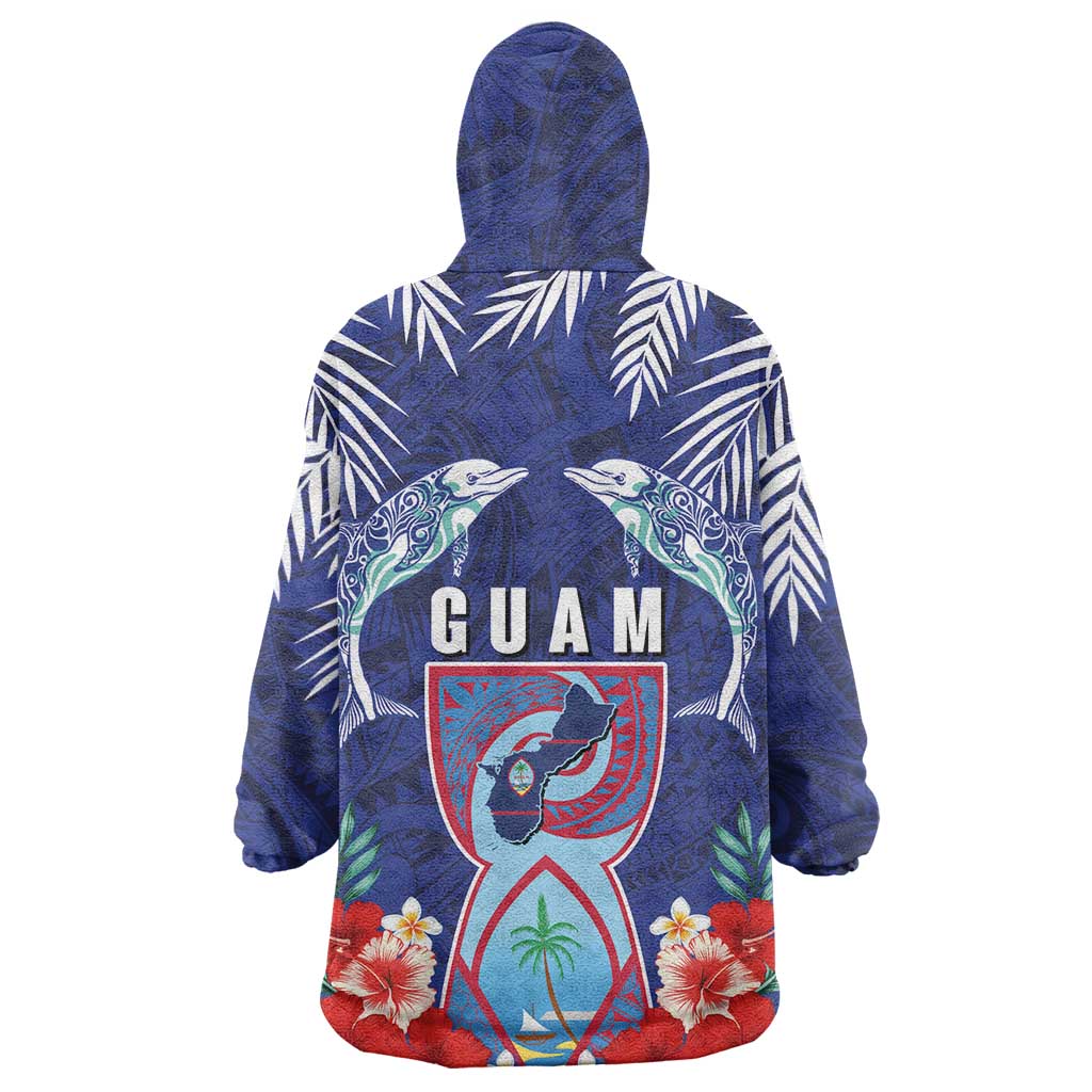 Guam Liberation Day Wearable Blanket Hoodie The Tribal Latte Stone and Dolphins with Hibiscus Chamorro Culture