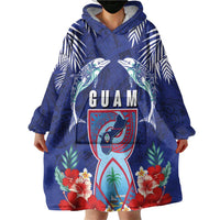 Guam Liberation Day Wearable Blanket Hoodie The Tribal Latte Stone and Dolphins with Hibiscus Chamorro Culture