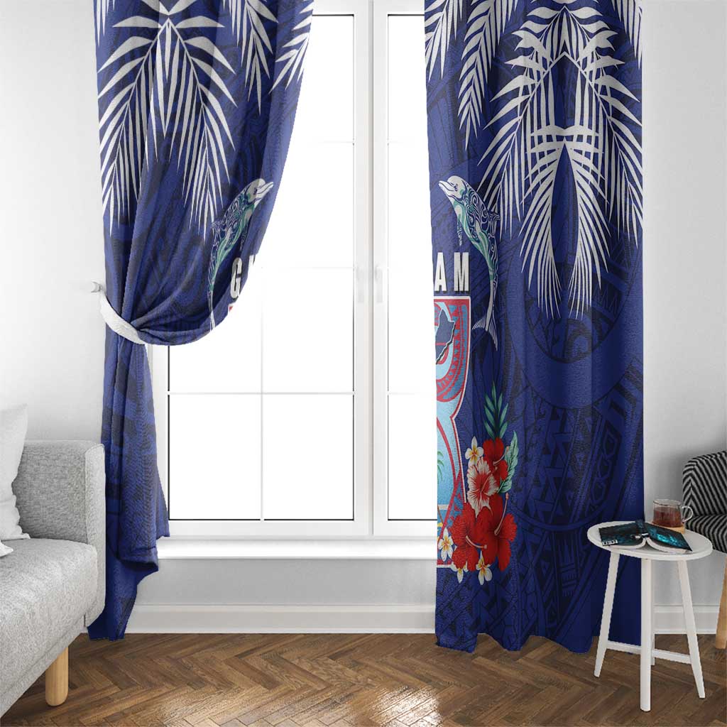 Guam Liberation Day Window Curtain The Tribal Latte Stone and Dolphins with Hibiscus Chamorro Culture LT03 - Polynesian Pride