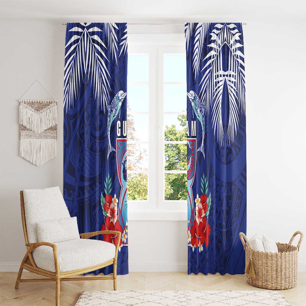 Guam Liberation Day Window Curtain The Tribal Latte Stone and Dolphins with Hibiscus Chamorro Culture LT03 - Polynesian Pride