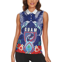 Guam Liberation Day Women Sleeveless Polo Shirt The Tribal Latte Stone and Dolphins with Hibiscus Chamorro Culture