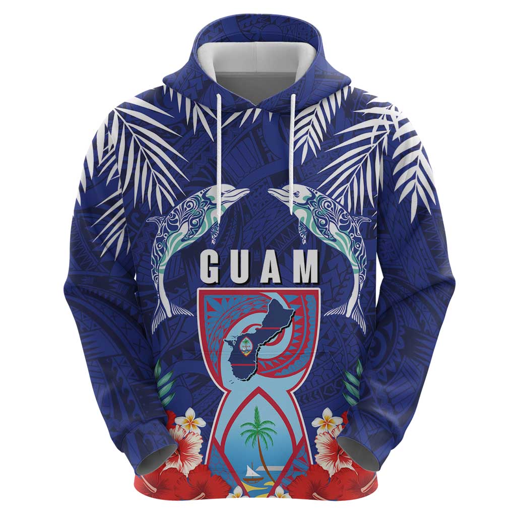 Guam Liberation Day Zip Hoodie The Tribal Latte Stone and Dolphins with Hibiscus Chamorro Culture