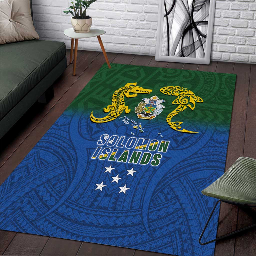 Solomon Islands Area Rug The Guardians-Tribal Crocodile and Shark Melanesian Tattoo LT03 Green - Polynesian Pride