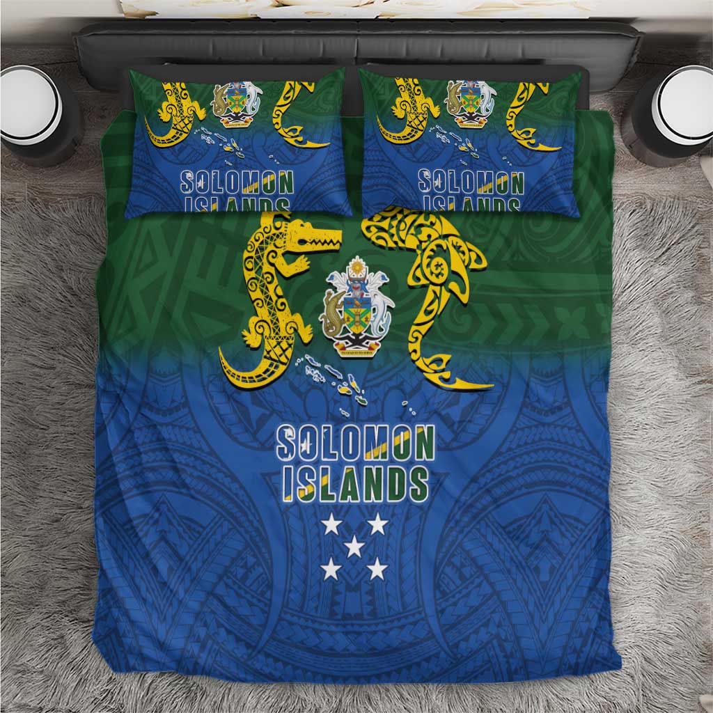 Solomon Islands Bedding Set The Guardians-Tribal Crocodile and Shark Melanesian Tattoo