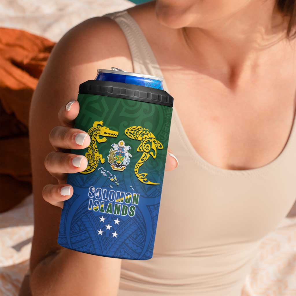 Solomon Islands 4 in 1 Can Cooler Tumbler The Guardians-Tribal Crocodile and Shark Melanesian Tattoo