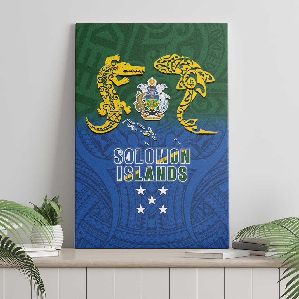 Solomon Islands Canvas Wall Art The Guardians-Tribal Crocodile and Shark Melanesian Tattoo