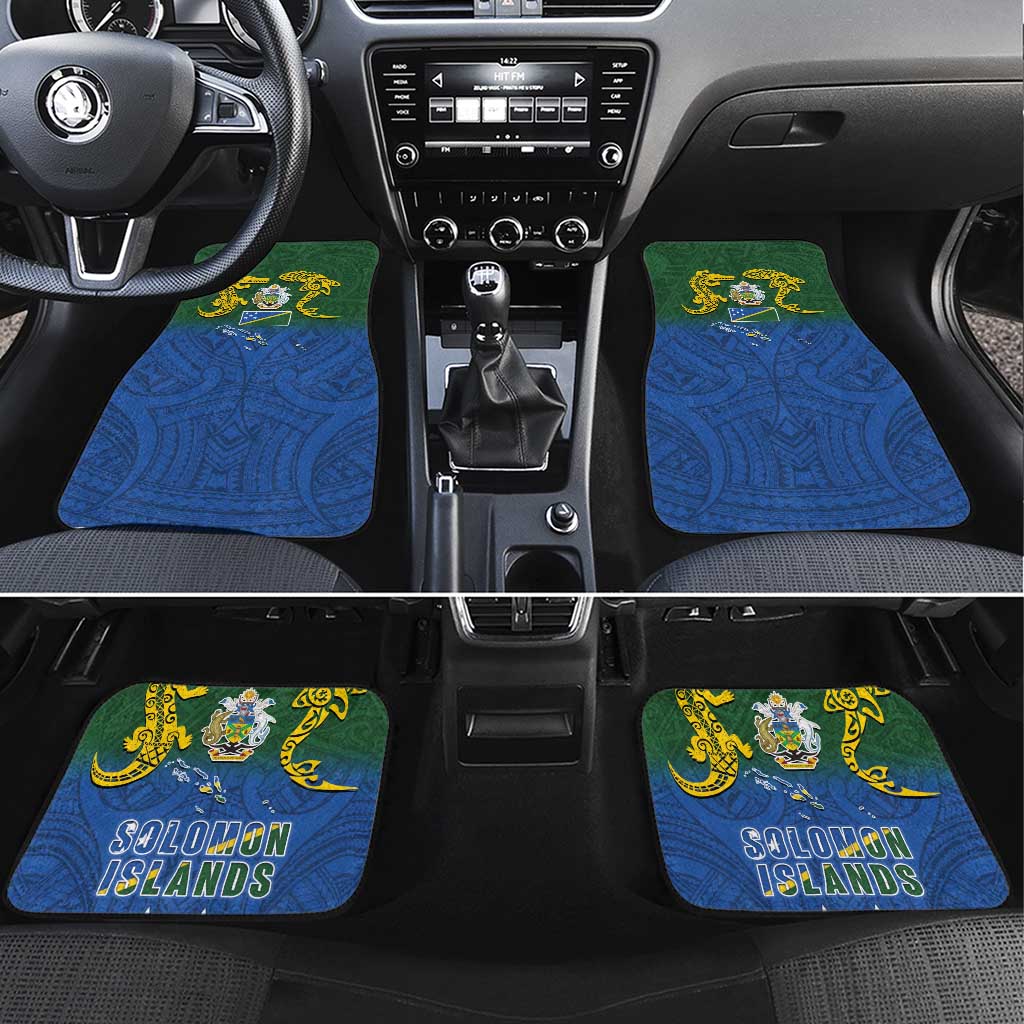 Solomon Islands Car Mats The Guardians-Tribal Crocodile and Shark Melanesian Tattoo LT03 Set 4pcs Green - Polynesian Pride