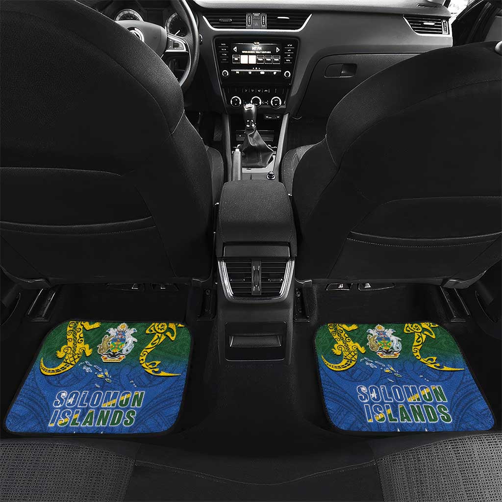 Solomon Islands Car Mats The Guardians-Tribal Crocodile and Shark Melanesian Tattoo LT03 Set 2pcs - Back Green - Polynesian Pride