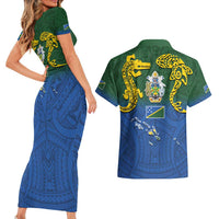 Solomon Islands Couples Matching Short Sleeve Bodycon Dress and Hawaiian Shirt The Guardians-Tribal Crocodile and Shark Melanesian Tattoo LT03 - Polynesian Pride