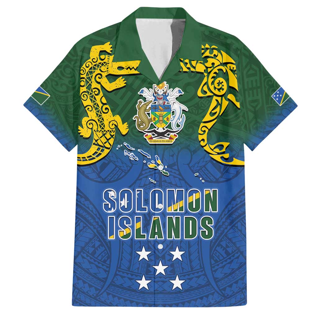Solomon Islands Family Matching Long Sleeve Bodycon Dress and Hawaiian Shirt The Guardians-Tribal Crocodile and Shark Melanesian Tattoo LT03 Dad's Shirt - Short Sleeve Green - Polynesian Pride