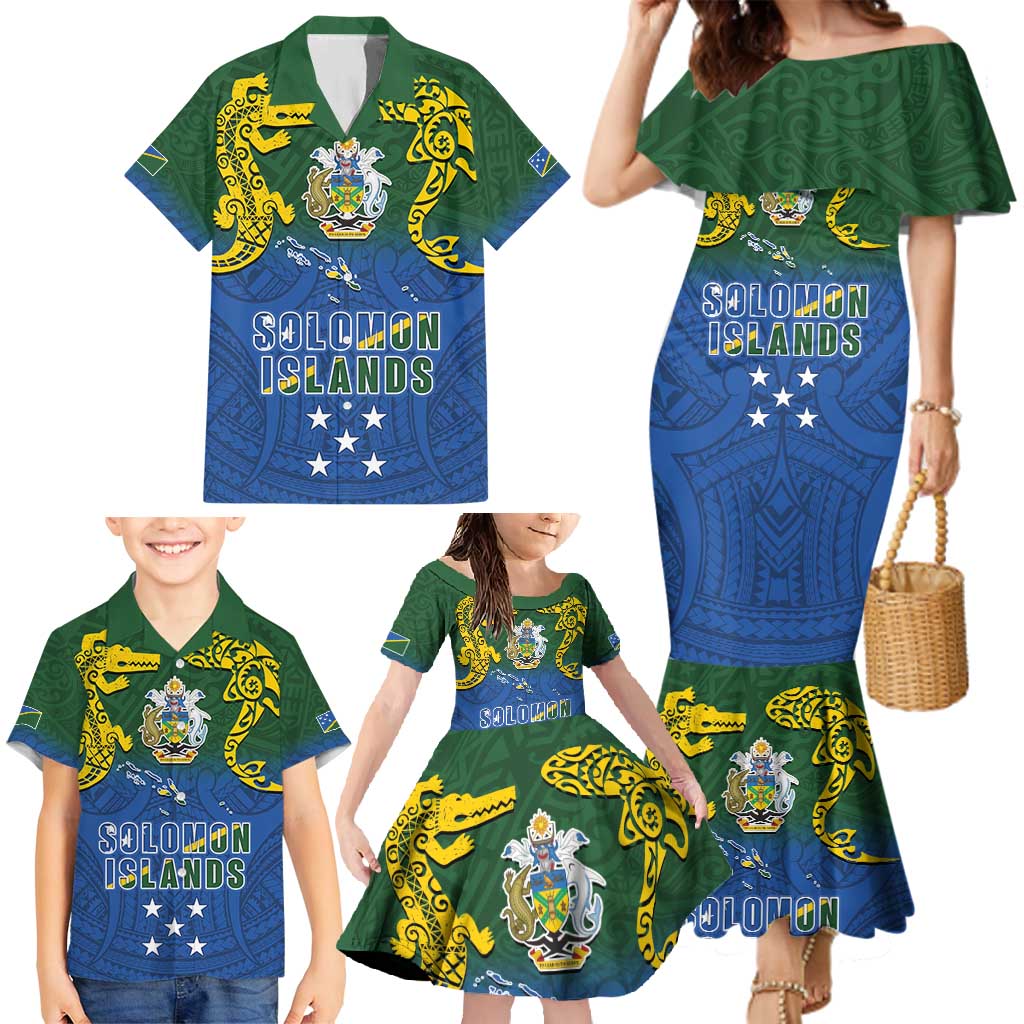 Solomon Islands Family Matching Mermaid Dress and Hawaiian Shirt The Guardians-Tribal Crocodile and Shark Melanesian Tattoo LT03 - Polynesian Pride