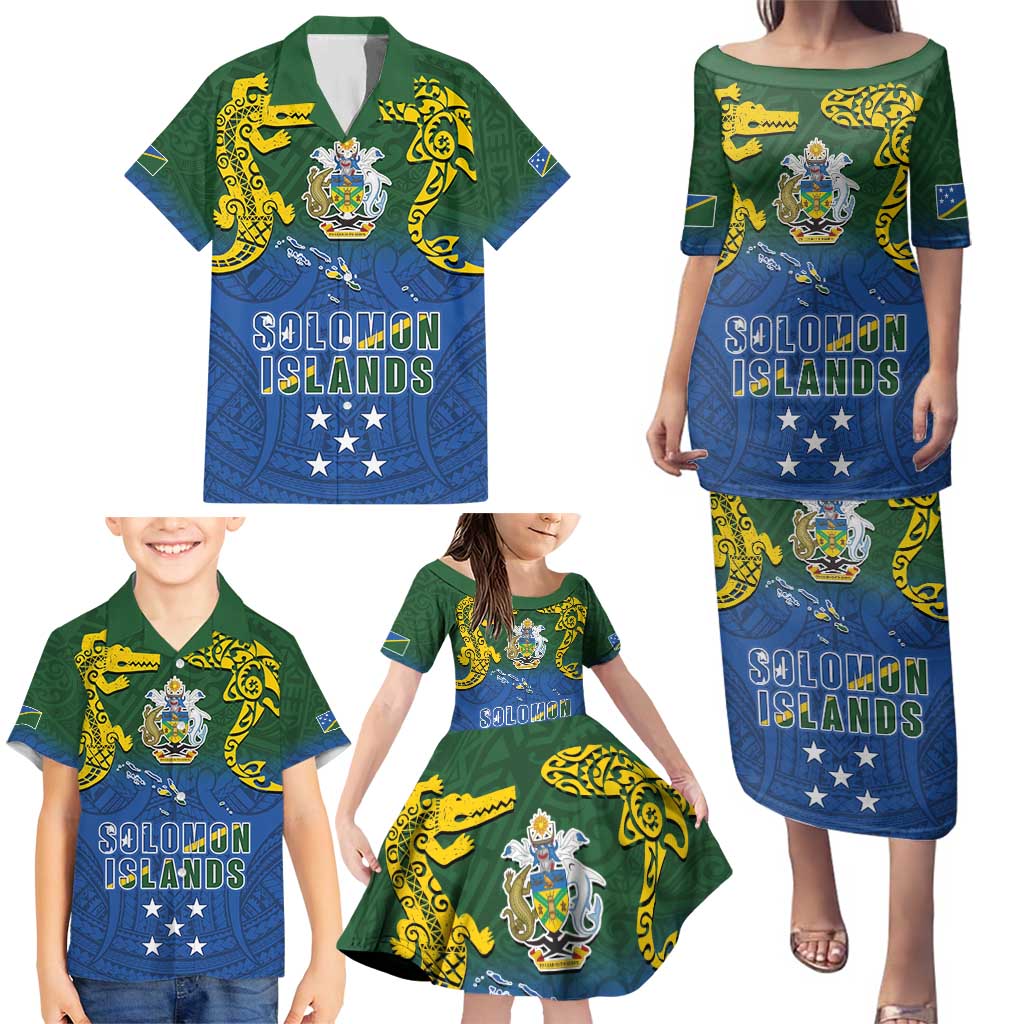 Solomon Islands Family Matching Puletasi and Hawaiian Shirt The Guardians-Tribal Crocodile and Shark Melanesian Tattoo LT03 - Polynesian Pride