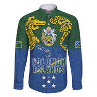 Solomon Islands Family Matching Puletasi and Hawaiian Shirt The Guardians-Tribal Crocodile and Shark Melanesian Tattoo LT03 Dad's Shirt - Long Sleeve Green - Polynesian Pride